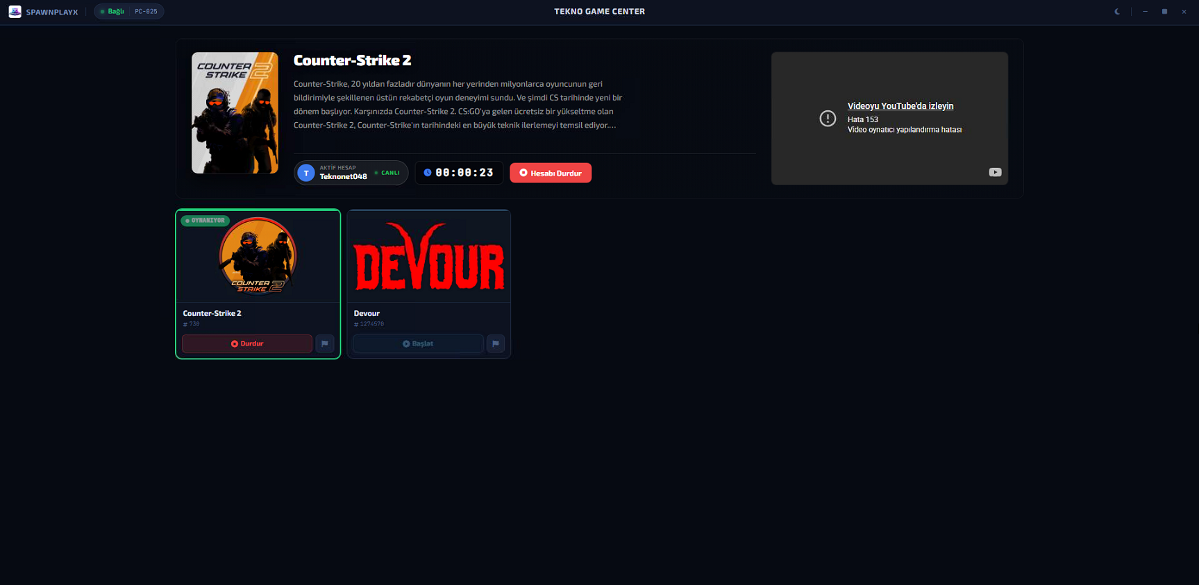 SpawnPlayX Client Hesap Ekranı