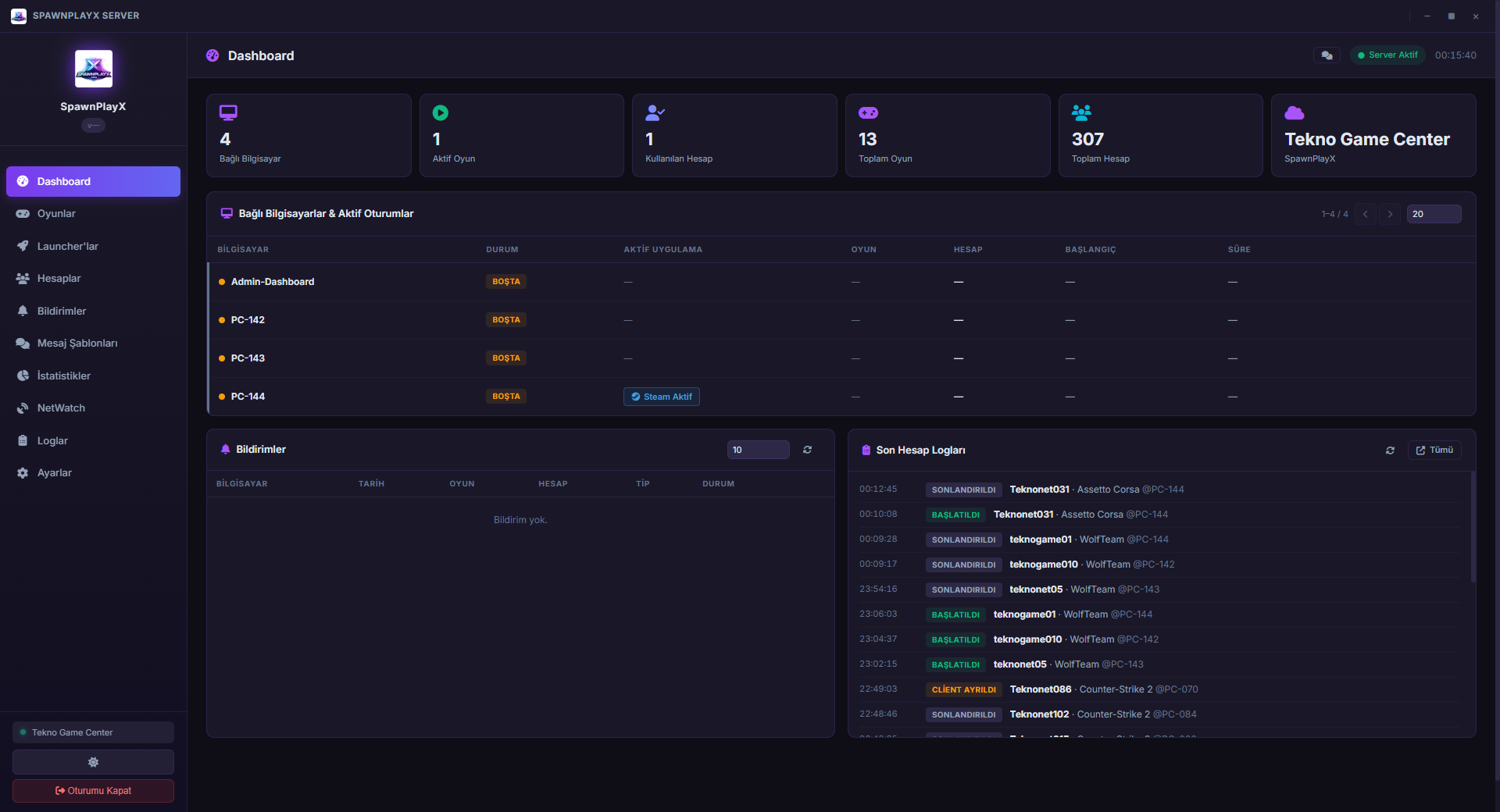 SpawnPlayX Server Dashboard